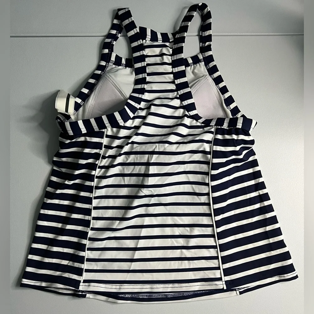 Lands' End Navy and White Striped Swim Top